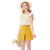 Kids Girls Outfits Ruffle Sleeveless Print Tops and Soild Skirt Shorts 2-Piece Toddler Summer Clothing Set Yellow 5-6 Years - 4 of 4