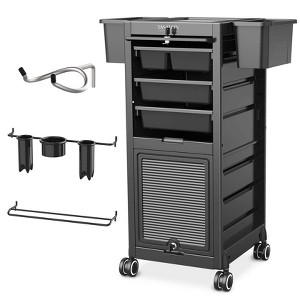 TASALON Lockable Beauty Salon Cart, Rolling Salon Trolley with 6 Drawers and Tool Holders - Black - 1 of 4