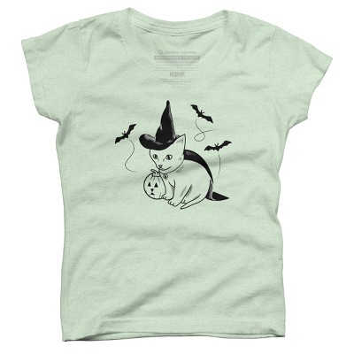 Girl's Design By Humans Halloween cat, cute kitten, happy halloween By SPOODEMOON T-Shirt