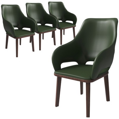 Vivara Collection Set of 4 Leather Dining Chairs with Rubberwood Base and Padded Seat and Back, Modern Accent Chairs for Dining Rooms