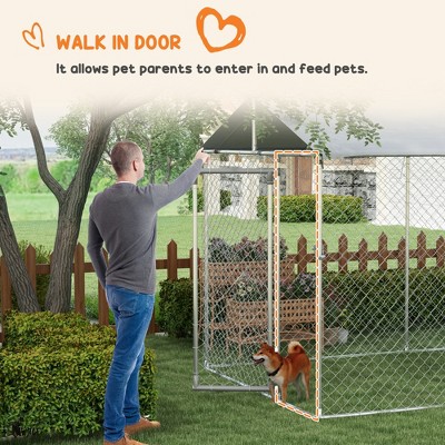 Large Silver Galvanized Steel Outdoor Dog Kennel with Roof