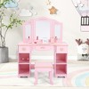 Kids Dressing Table and Stool Set, Pink Girls Vanity Desk with Tri-Folding Mirror, 3 Drawers & 4 Open Storage Shelves, Children's Makeup Desk - 2 of 4