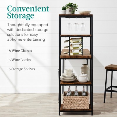Brown Engineered Wood and Metal 3-Piece Bar Height Dining Set with Shelves