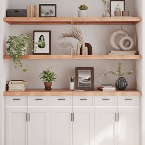 vidaXL Wall Shelf Light Brown 70.9 in.x19.7 in.x(0.8 in.-2.4 in.) Treated Solid Wood Oak - 1 of 4