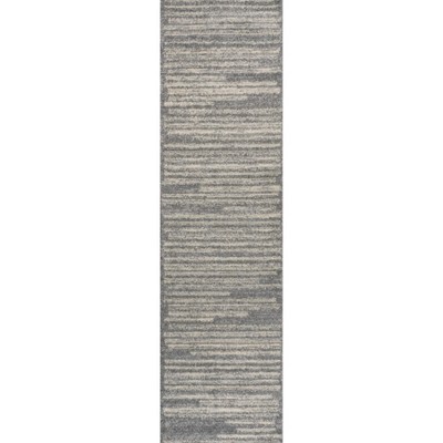 Gray and Cream Striped Synthetic Runner Rug, 2'-2" X 8'