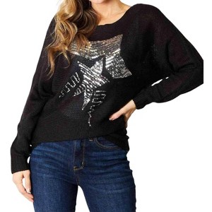 Women's Shimmering Sequin Dolman Sweater - Double Take - 1 of 4
