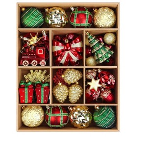 Aoibox 82pcs Christmas Ornaments Set Shatterproof Plastic Holiday Tree Decorations with Pre Tied Strings Red Gold Green for Home Party - 1 of 4