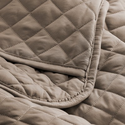 Taupe Diamond Stitched Microfiber Twin Quilt Set