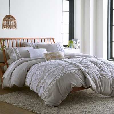 Gray Twin Cotton Jacquard Duvet with Textured Accent