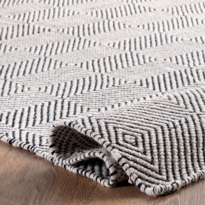 Ivory Geometric Handwoven Wool Runner Rug, 2' 6" x 6'
