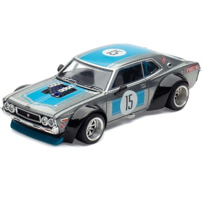 Datsun Laurel C130 RHD #15 Raw Metal with Blue Stripes "APA XPO 2025 Exclusive" 1/64 Diecast Model Car by Pop Race