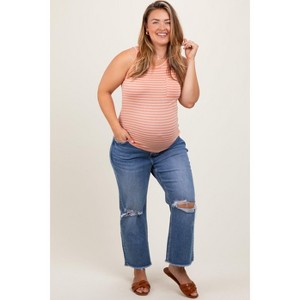 Pinkblush Blue Open Knee Fringe Hem Cropped Wide Leg Maternity Plus Jeans - 1 of 4