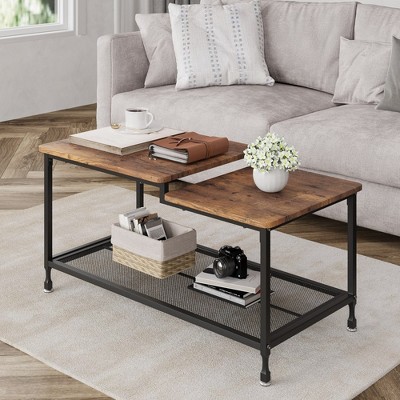 Costway Coffee Table Retro Mid-century Coffee Table W/storage Open Shelf  Living Room : Target