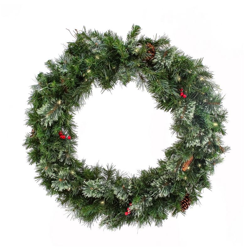 36" Prelit Battery Operated LED Glistening Pine Artificial Wreath White Lights - National Tree Company, 1 of 6