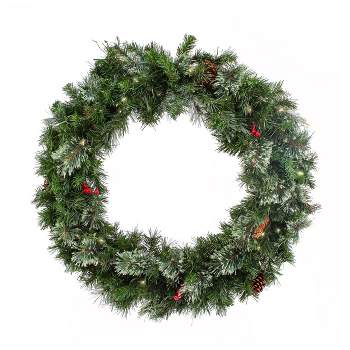 36" Pre-lit Battery Operated LED Glistening Pine Artificial Wreath White Lights - National Tree Company