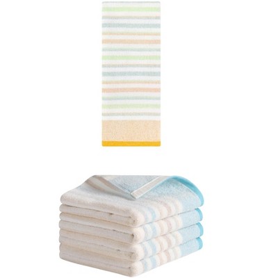 REGALWOVEN 5 Pack Cotton Soft Absorbent Striped Bathroom Hand Towel Set 13" x 27"