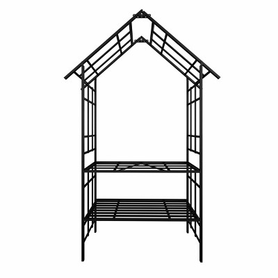 Lirago, 16.92"D * 97.24"H * 58.07"W, Black Metal Garden Arch - Galvanized Iron Trellis, Rose Arch, Outdoor Garden Decor with Gate Design