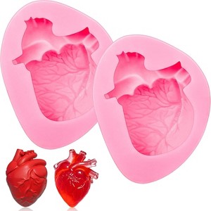 JDICTION 2 Pcs Halloween Silicone Heart Molds 3D Realistic Human Heart Gelatin Mold for Cake, Chocolate, Jelly, Pudding - 1 of 4