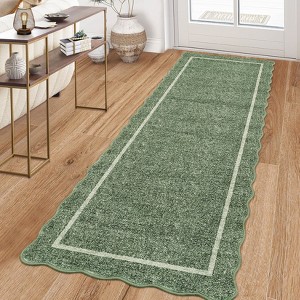 Nasitip Scalloped Area Rugs Non Slip Soft Low Pile Modern Bordered Accent Rugs Washable Farmhouse Indoor Carpet for Living Room Bedroom - 1 of 4