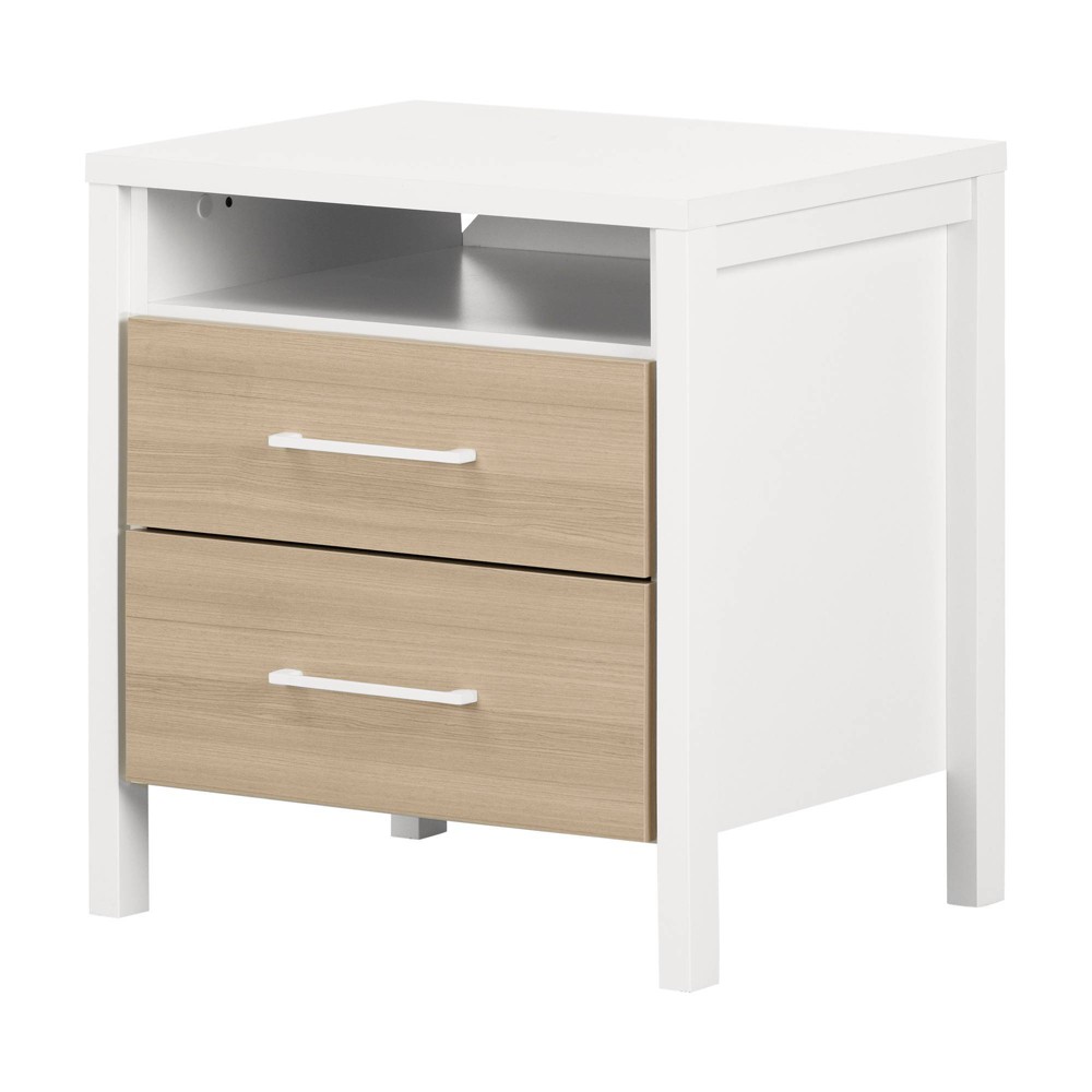 Photos - Storage Сabinet Munich 2 Drawer Kids' Nightstand - White/Soft Elm - South Shore: Particle Board, Storage, 5-Year Warranty