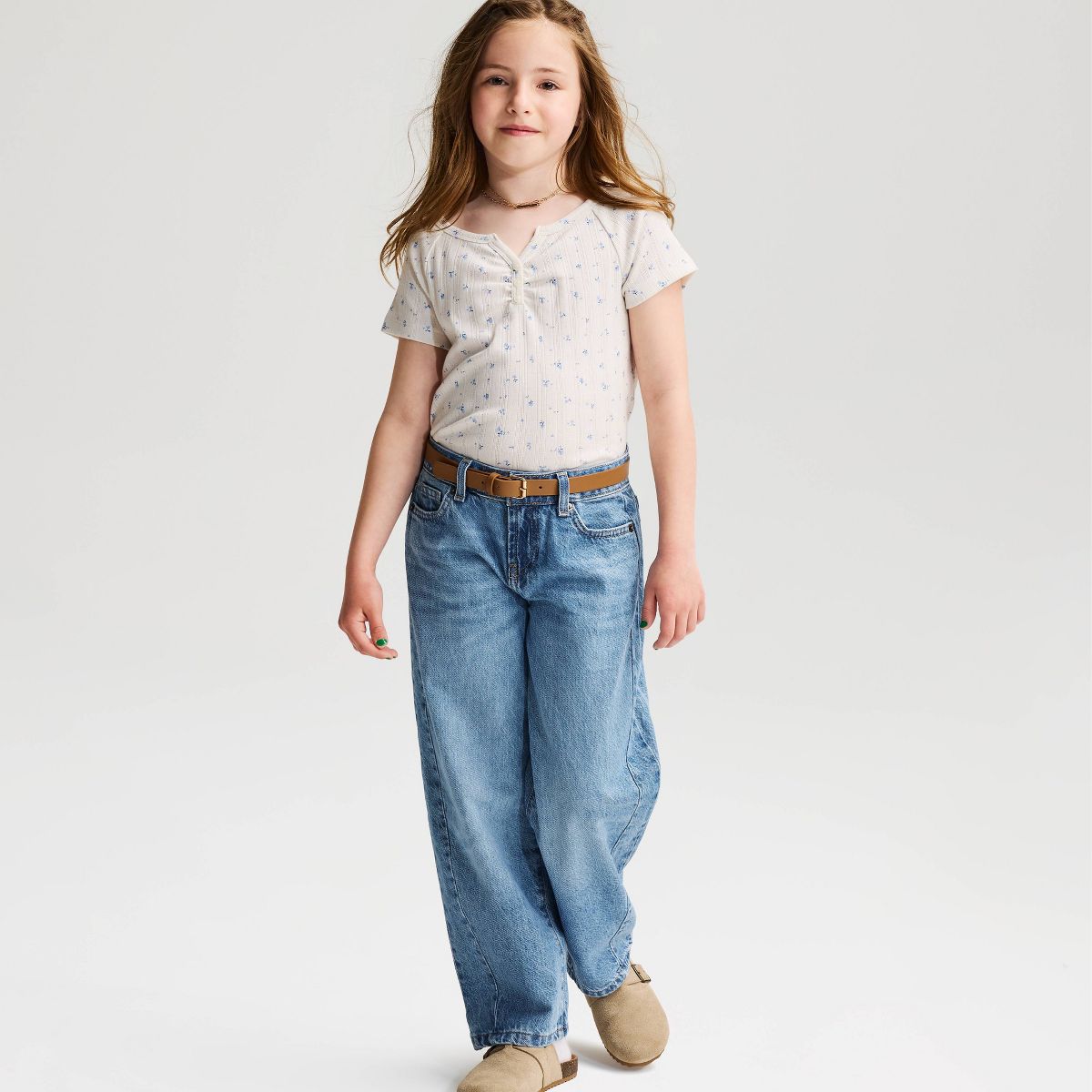 Girls' Short Sleeve Floral Printed Pointelle T-Shirt - Cat & Jack™
