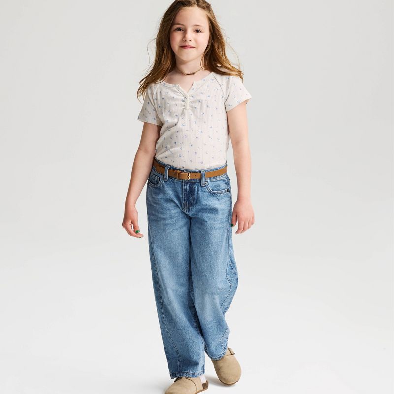 Girls' Short Sleeve Floral Printed Pointelle T-Shirt - Cat & Jack™ Cream XS