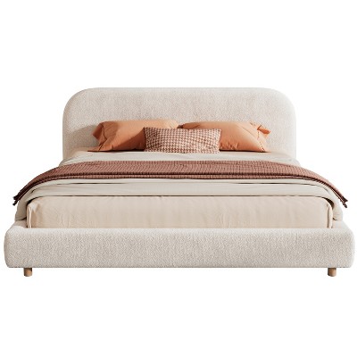 Christopher Knight Home Dylan Boucle Upholstered Platform Bed with Headboard, White