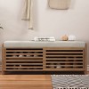 43.3" Shoe Cabinet Bench with Shutter-Style Slat Doors and Movable Cushion,Space-Saving Shoe Storage for Small Spacesand Entryways-The Pop Home - 2 of 4