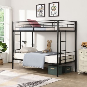NicBex Twin over Twin Bunk Bed Metal Bed Frame with 2 Built-in Ladders and Full Length Guardrail, Space Saving, No Box Spring Required - 1 of 4