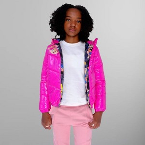 Members Only Girl Cire Puffer With Mash Print Lining Jacket - 1 of 4