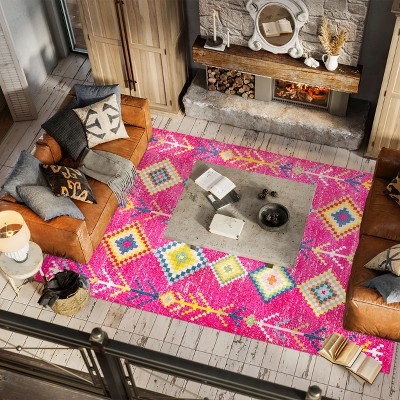 Pink Multicolor Geometric Synthetic 4' x 6' Area Rug