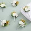 Wikineon White Boutonniere for Grooms Men:Pocket Boutonniere Rose Bouquet Set of 6 Boutonniere Bulk with Pins Groomsmen Boutonniere for Wedding - 4 of 4