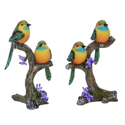 Transpac Resin Double Green Bird Pair Perched On Twig Set of 2 Home Decorations Tabletop Mantel  8.00 inch H.
