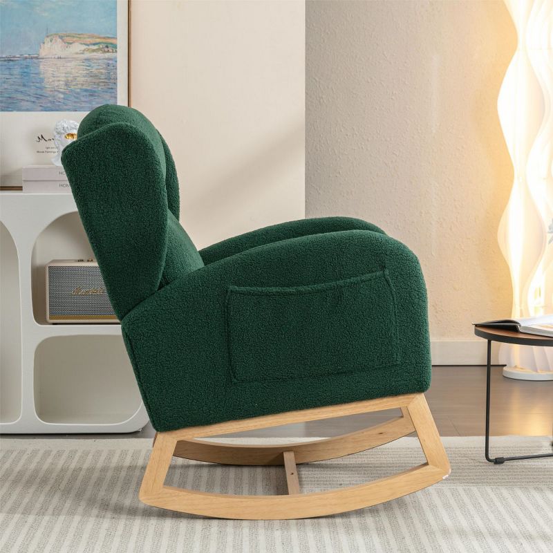 Christie Teddy Fabric Rocking Chair With with Two Side Pockets,Nursery Chair With Solid Wood for Living and Bedroom-Maison Boucle, 3 of 8