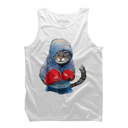 Men's Design By Humans Cat In Boxing Suit T-Shirt By tranbabaolam1 Tank Top  - White - Medium