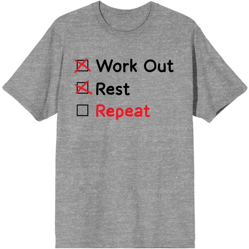 Gym Culture To Do List: Workout, Rest, Repeat Unisex Adult's Heather Gray Graphic Tee, 1 of 4