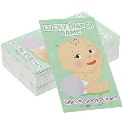 60-Count Baby Shower Games, Scratch Off Game Cards, Lucky Diaper Lottery Raffle Party Supplies for Boys or Girls, Green