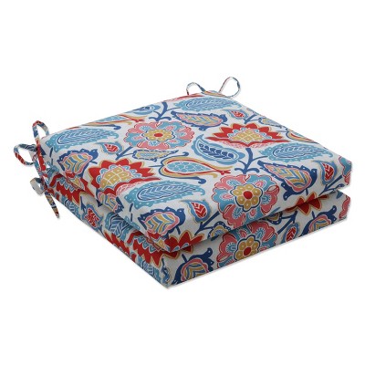 2pk Outdoor/Indoor Squared Corners Seat Cushion Set Moroccan Flowers Slate Blue - Pillow Perfect