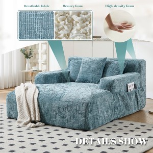 Vynxaria Chenille Lazy Sofa Chaise Longue Armchair with 3 Pillows for Ultimate Comfort - 1 of 4