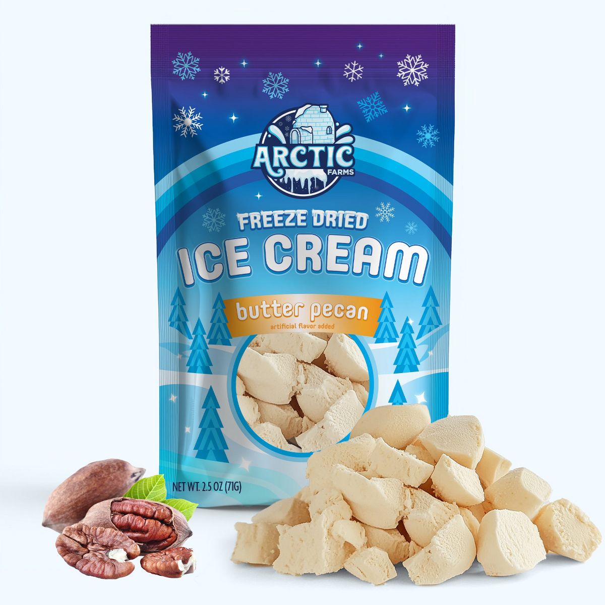 Arctic Farms Freeze Dried Ice Cream That Does Not Melt (Bits) (Butter Pecan)