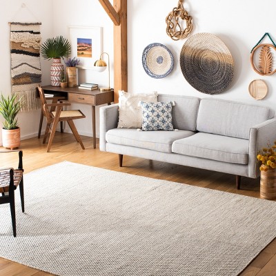 Ivory Flat Woven Wool 8' x 10' Handmade Area Rug