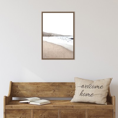 Serene Coastal Watercolor Beach Scene on Canvas with Bronze Frame