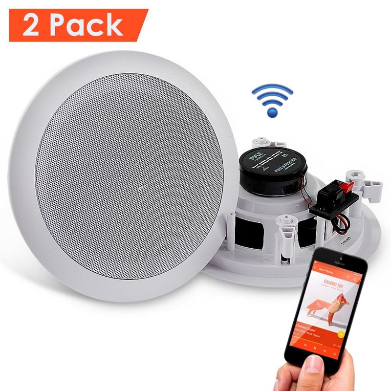 Pyle PDICBT652RD Dual 6.5’’ Bluetooth Ceiling Speakers, 2-Way Flush Mount, 2Pc, 1 of 2