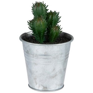 Northlight 3.5" Tropical Cactus in Tin Pot Artificial Potted Plant - Green/Red - 1 of 4