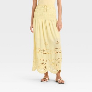 Women's High-RIse Embroidered Eyelet Drop Waist A-Line Skirt - Future Collective - 1 of 3