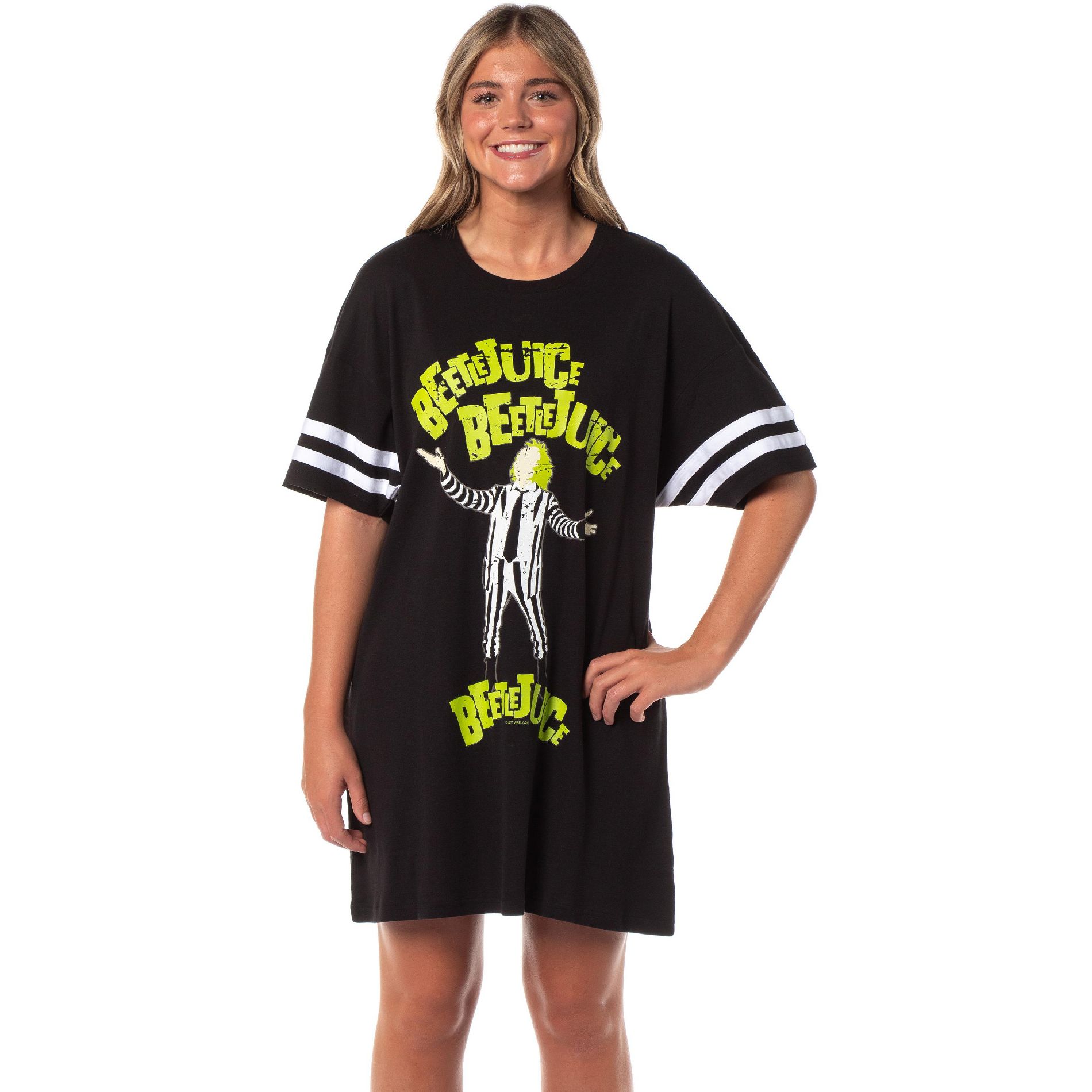Beetlejuice Pajama Nightgown for Women Varsity-Style Minimalist Character Loungewear Sleepwear Sleep Shirt