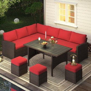 COWLOWN 7 Piece Red Patio Furniture Set, Outdoor Furniture, Outdoor Sofa with Dining Table and Chair, Garden Furniture Sets - 1 of 4