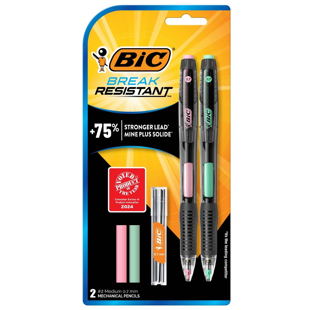 BiC 2ct Break-Resistant Mechanical Pencil Velocity Premium: Black Plastic, Pencil Grips, 7.75" Length, 3.125" Width