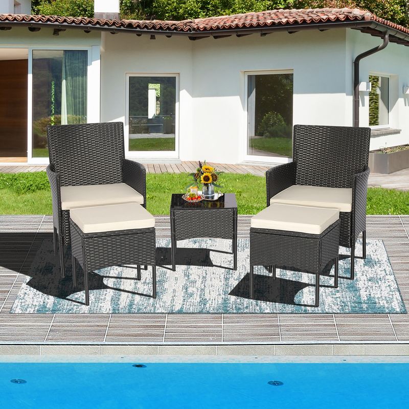Costway 5PCS Patio Rattan Furniture Set Cushioned Sofa Ottoman Armrest Side Table Garden, 1 of 11
