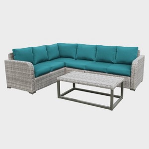 Leisure Made Forsyth 5pc Wicker Sectional in Peacock Fabric - 1 of 4
